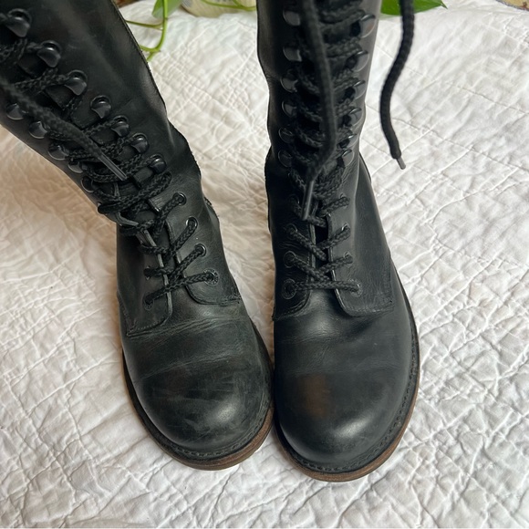 Dr. Martens 11634 Tall Heeled Black Leather Lace Up Boots - Picture 7 of 9